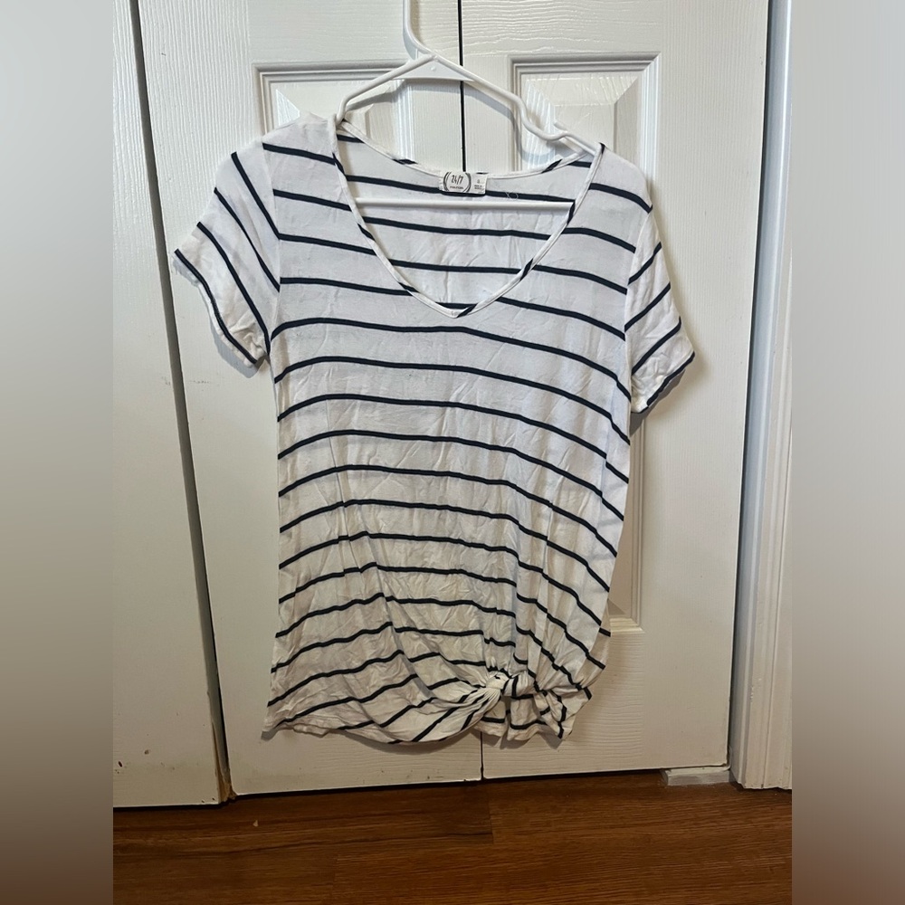 Maurices Black and White Striped V-Neck Tee